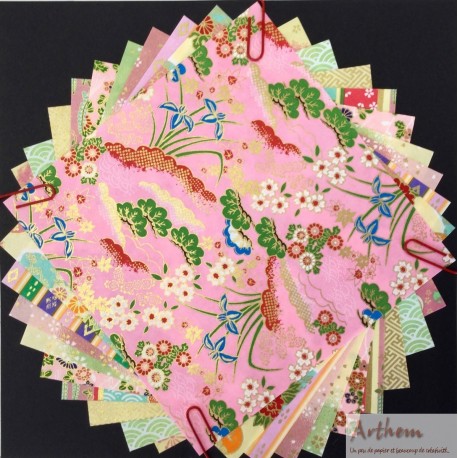 Pack Origami papiers japonais gamme rose, turquoise, orange